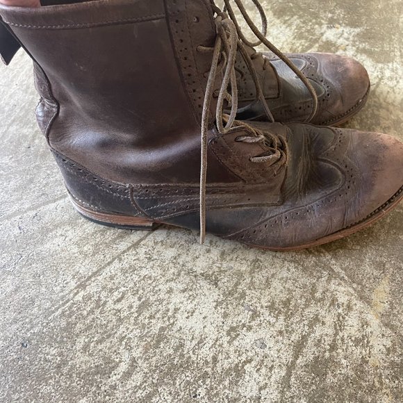 Wing tipped brown leather boots main image 5